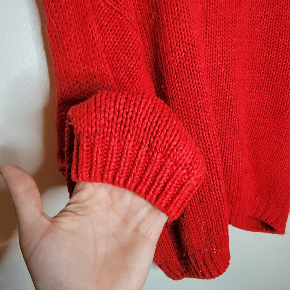 80s Carolina Colours Cardigan Sm Embroidered Knit Red Chunky Oversized Sweater - Picture 4 of 11